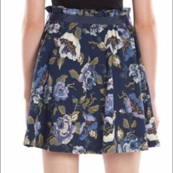 LC LAUREN CONRAD Skirt Textured Skater Circle Spandex Blue Floral Large - Picture 3 of 4